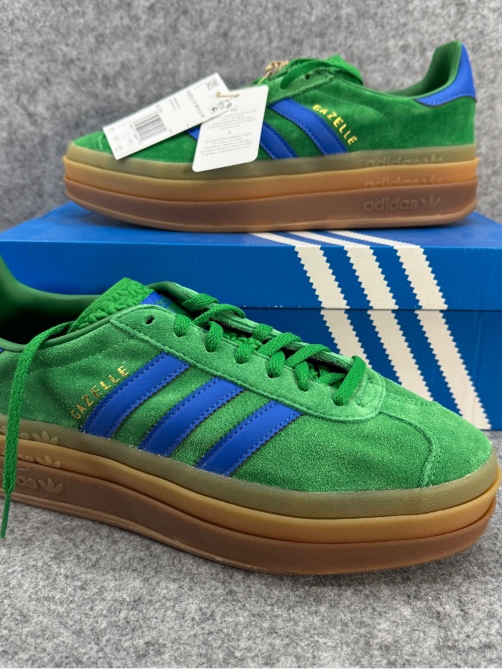 Adidas Gazelle Platform Suede Sneakers - Green & Blue Brand New Womens 8.5